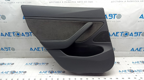 Tesla Model 3 18-20 black leather rear left door trim with speaker, window control, and door release button, stains, and dents