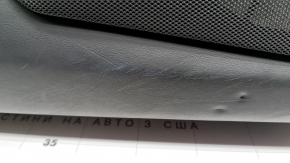 Tesla Model X 16-21 front left door panel, black and beige leather, light wood molding, tears and nicks in the leather, scratches, dents