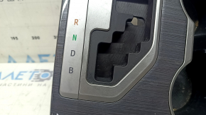 Center console trim with cup holders for Toyota Camry v50 12-14 USA, gray wood grain, no cap, scratches, scuffs