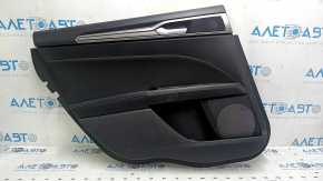 Door trim panel rear left Ford Fusion mk5 17-20 black with black insert cloth, armrest black leather, molding gray structure, scratches, with handle