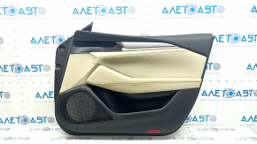 Mazda 6 18-21 front right door panel, black, armrest and insert, beige leather, gray molding with chrome, dry-cleanable, scratches