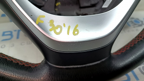 Naked steering wheel BMW 3 F30 12-18 black leather, Sport without paddles and heating, with red stitching, with overlay and buttons, worn