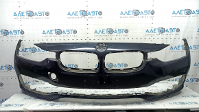 Bare front bumper BMW 3 F30 16-18 Basis, black, non-factory holes, broken mount, scratches, dents, bumps