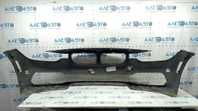 Bare front bumper BMW 3 F30 16-18 Basis, black, non-factory holes, broken mount, scratches, dents, bumps
