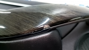 Front left door panel assembly for BMW 3 Series F30 12-18, black, armrest and insert, black leather, chrome molding, dark wood trim, no backlight, with handle, scratches, tears