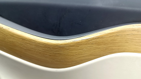 Tesla Model X 16-21 front right door panel, black and beige leather, light wood molding, chrome handle, scratches, dents, cracked wood