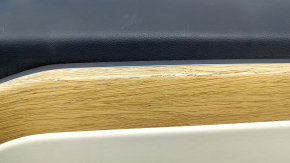 Tesla Model X 16-21 front right door panel, black and beige leather, light wood molding, chrome handle, scratches, dents, cracked wood