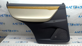 Tesla Model X 16-21 rear left door panel, black and beige leather, light wood molding, chrome handle, scratch, dent