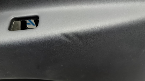 Tesla Model X 16-21 rear left door panel, black and beige leather, light wood molding, chrome handle, scratch, dent