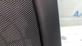 Tesla Model X 16-21 rear left door panel, black and beige leather, light wood molding, chrome handle, scratch, dent