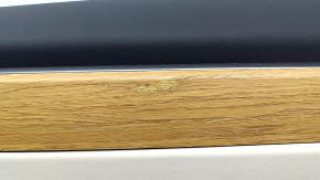 Tesla Model X 16-21 rear right door panel, black and beige leather, light wood molding, scratches, dents, peeling varnish on the wood