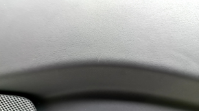 Tesla Model X 16-21 rear right door panel, black and beige leather, light wood molding, scratches, dents, peeling varnish on the wood
