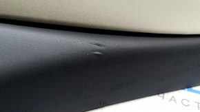 Tesla Model X 16-21 rear right door panel, black and beige leather, light wood molding, scratches, dents, peeling varnish on the wood