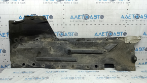 Right underbody protection for BMW 3 F30 4d 12-18 is worn, torn, and dented.