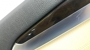Rear left door trim, BMW 5 F10 11-16, black leather with beige Venetobeige, with backlight, wood insert, with handle, scratches, needs cleaning