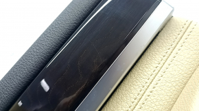 Rear left door trim, BMW 5 F10 11-16, black leather with beige Venetobeige, with backlight, wood insert, with handle, scratches, needs cleaning