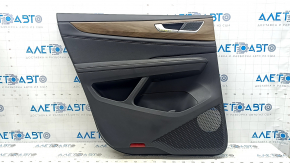 Door trim, rear left, VW Atlas 24-25, black, black leather with white stitching, without curtain, wood insert, chrome, black leather armrest, with backlight, with handle, with overlays, scratch, 