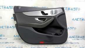 Door trim card front left Mercedes C-class W205 19-21 dark gray leather without curtain, Burmester, dark gray leather insert, dark gray leather armrest, gray molding, with handle, contact with water