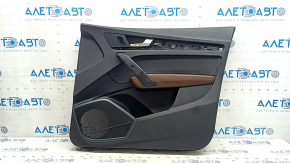 Front right door panel for Audi Q5 80A 18-20 black leather, wood molding, with handle, armrest and insert black leather, scratches
