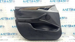 Door trim, front left, BMW X3 G01 18-21, black leather, black leather insert, dark oak trim, black leather armrest, chrome insert, with handle, scratches