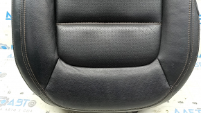Mazda CX-5 17-23 passenger seat cushion upholstery, black leather, with brown stitching, heated, perforated, worn, dented