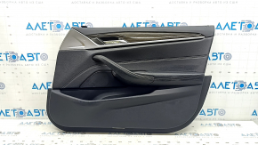 Front right door panel, complete BMW 5 G30 17-23, black leather, Sensatec, armrest and insert, black leather, molding in glossy wood, with memory, with handle