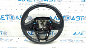 The steering wheel is bare, BMW 5 G30 17-22, black leather, Sport, heated, with a signal plate, under the paddle shifters, peeling, needs cleaning, scratches