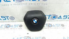 Airbag in the driver's steering wheel of a BMW 5 G30 17-23, black, leather, corrosion on the emblem, scratches