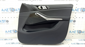 Front right door panel trim BMW X5 G05 19-23 black leather, Fineline Stripe wood insert, beige leather armrest, with handle and overlays