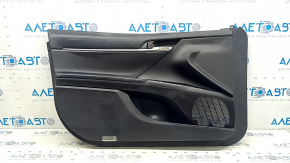 Front left door panel for Toyota Camry v70 18-23, black with black plastic insert, rubber armrest, with handle, nicks on molding, scratches
