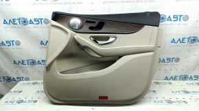 Front right door panel for Mercedes GLC 16-22, beige leather, wood trim, Burmester, defective trim, bump, dent