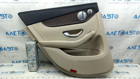 Rear left door panel for Mercedes GLC 16-22, black leather, glossy ebony insert, black leather armrest, illuminated, with handle, scratches
