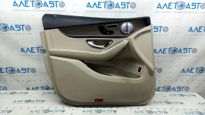 Front left door panel for Mercedes GLC 16-22, beige leather, wood grain insert, Burmester, beige leather armrest, illuminated, ready to clean