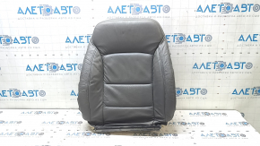 Chevrolet Malibu 16-25 passenger seat back upholstery, gray leather, wrinkled, tears