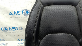 Jeep Cherokee KL 19-23 passenger seat cushion upholstery, black leather, perforated, heated, dented leather, scratches