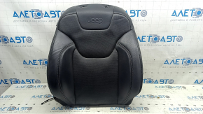 Jeep Cherokee KL 19-23 passenger seat back upholstery, black leather, perforated, heated, dented leather, scratches
