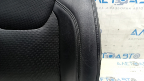 Jeep Cherokee KL 19-23 passenger seat back upholstery, black leather, perforated, heated, dented leather, scratches