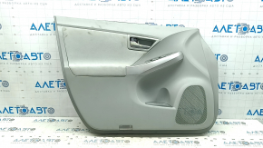 Front left door trim panel for Toyota Prius 30 10-15, gray with gray cloth insert, gray cloth armrest, gray molding structure, with handle, scratches, needs cleaning, crack in fastener