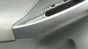 Front left door trim panel for Toyota Prius 30 10-15, gray with gray cloth insert, gray cloth armrest, gray molding structure, with handle, scratches, needs cleaning, crack in fastener