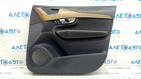Volvo XC90 16-22 front right door panel, black leather, armrest and insert, black nappa leather, walnut molding, Bowers & Wilkins, scratches, broken fastener, peeling chrome on the handle