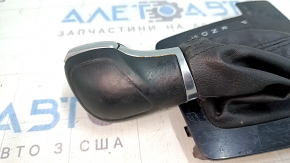Gear knob with shifter cover VW Passat b8 16-19 USA, black leather, glossy cover, type 2, scuffs and scratches, chrome peeling