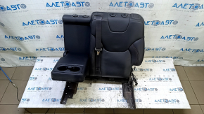 Left rear seat back for Jeep Cherokee KL 19-23, black leather, perforated, with armrest, dented, scratches, needs cleaning, belt mount is cracked