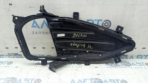 Left front bumper grille for Ford Edge 19-24, under fog lights, gloss black with chrome molding, sand