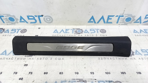 Front left door sill plate for Ford Edge 19-24, black with chrome, backlit, scratches