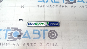 ECOBOOST AWD emblem on the tailgate of a 19-24 Ford Edge, chrome.