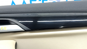 Door trim, front right, BMW X1 F48 16-22, Sensatec leather, beige with black, Oyster, with armrest, beige Oyster leather, molding, glossy black, with overlay, with handle, scratches