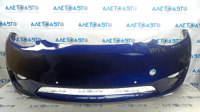 Tesla Model Y 20-25 bare front bumper for 6 parking sensors, blue PPSB, scratches, chips, broken mount