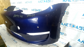 Tesla Model Y 20-25 bare front bumper for 6 parking sensors, blue PPSB, scratches, chips, broken mount