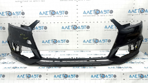 Bare front bumper for Audi A4 B9 17-19 S-Line without washers, for 4 parking sensors, without tow hook plug, graphite, broken fasteners, fake, cracks, scratches, sand