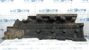 Left underbody protection for Ford Edge 15-24 is worn, dented, and the fastening is torn.